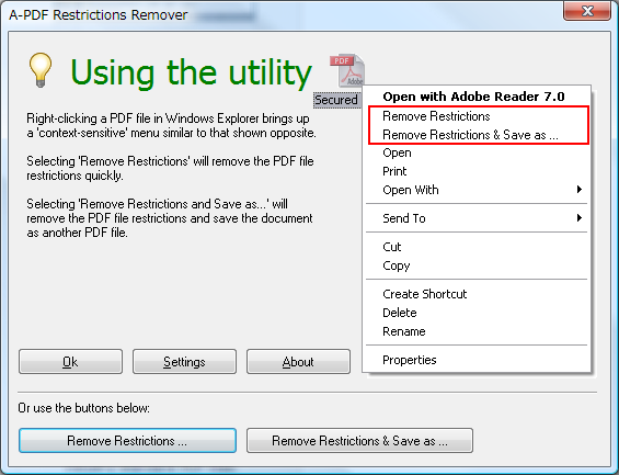 「A-PDF Restrictions Remover」でPDFのセキュリティ解除