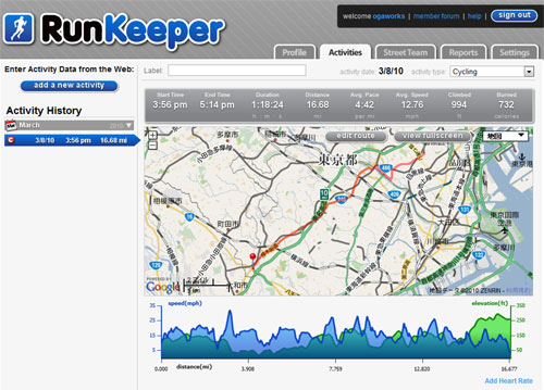 RunKeeperを自転車で使ってみた！