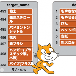 5374.jpのデータを使ってScratchでゴミ分別クイズを作ってみた